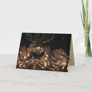Magical christmas with crystal glass and snow holiday card