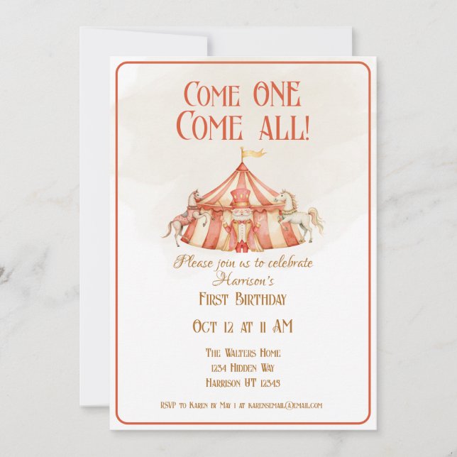 Magical Circus Horse First Birthday Invitation (Front)