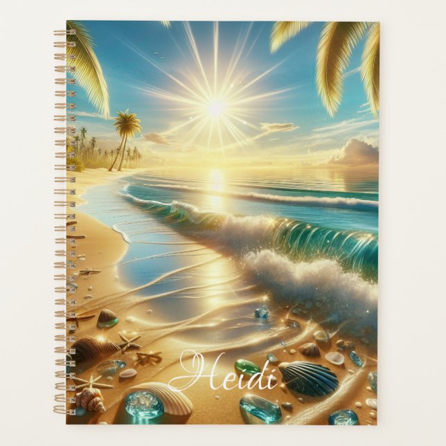 Magical Coastline with Blue Waves and Sea Glass Planner (Front)