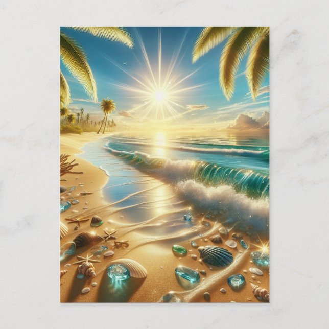 Magical Coastline with Blue Waves and Sea Glass Postcard (Front)