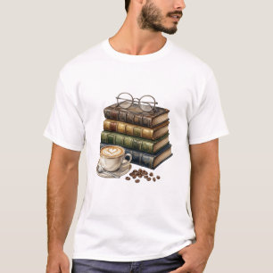 Magical Coffee and Vintage Book Stack Watercolor T-Shirt
