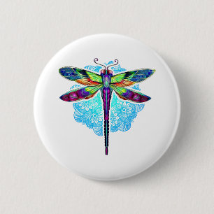 Magical Colourful Dragonfly Mandala    6 Cm Round Badge