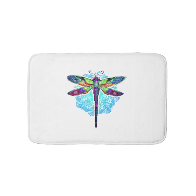 Magical Colourful Dragonfly Mandala    Bath Mat (Front)
