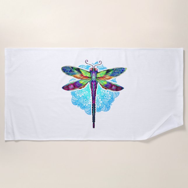 Magical Colourful Dragonfly Mandala    Beach Towel (Front)