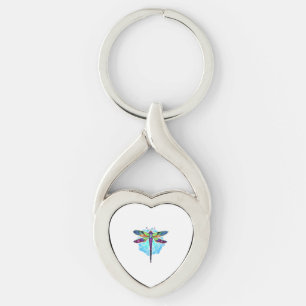 Magical Colourful Dragonfly Mandala Key Ring