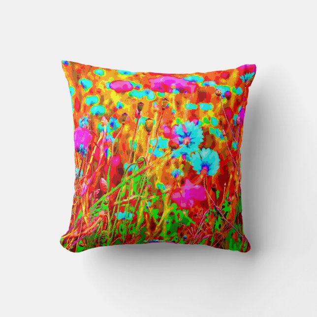 Magical Colourful Flowering Meadow Pop Art Cushion (Front)
