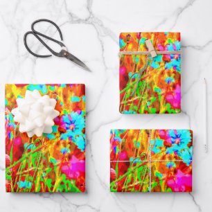 Magical Colourful Flowering Meadow Pop Art Wrapping Paper Sheet