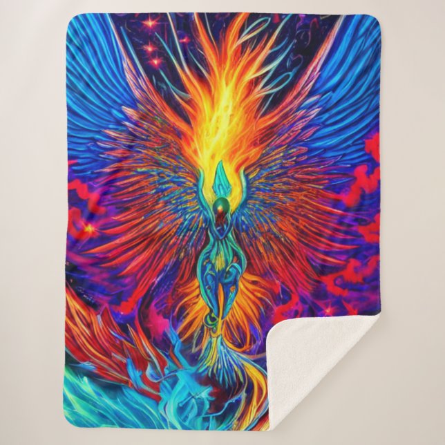 Magical Colourful Phoenix Sherpa Blanket (Front)