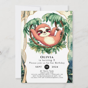 Magical Colourful Sloth Birthday Invitation