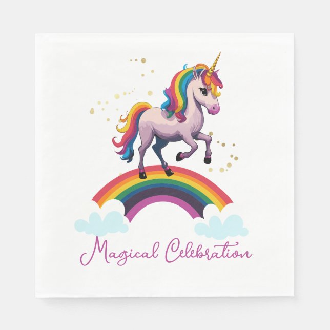 Magical Colourful Unicorn Rainbow Birthday Napkin (Front)