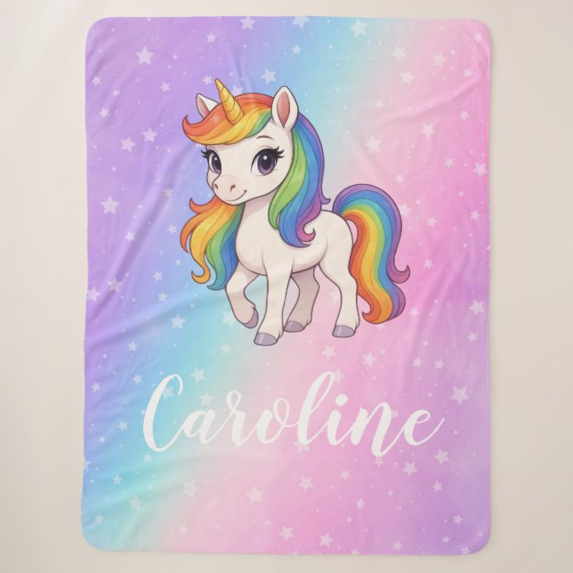 Magical colourful unicorn  sherpa blanket (Front)