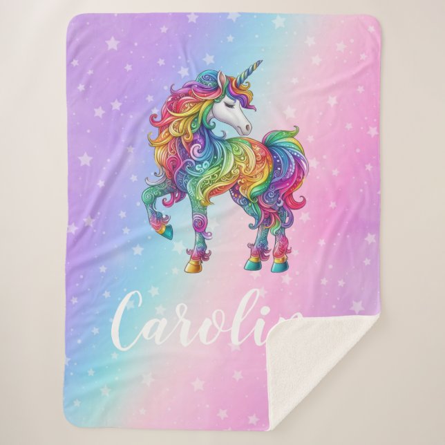 Magical colourful unicorn  sherpa blanket (Front)
