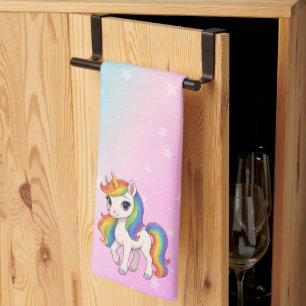 Magical colourful unicorn tea towel