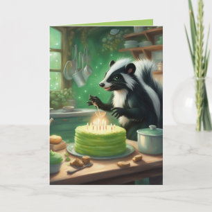 Magical Cottagecore Kitchen Skunk Birthday Cake Card