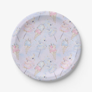 Magical Cotton Candy and Ice Cream Glitter Pattern Paper Plate