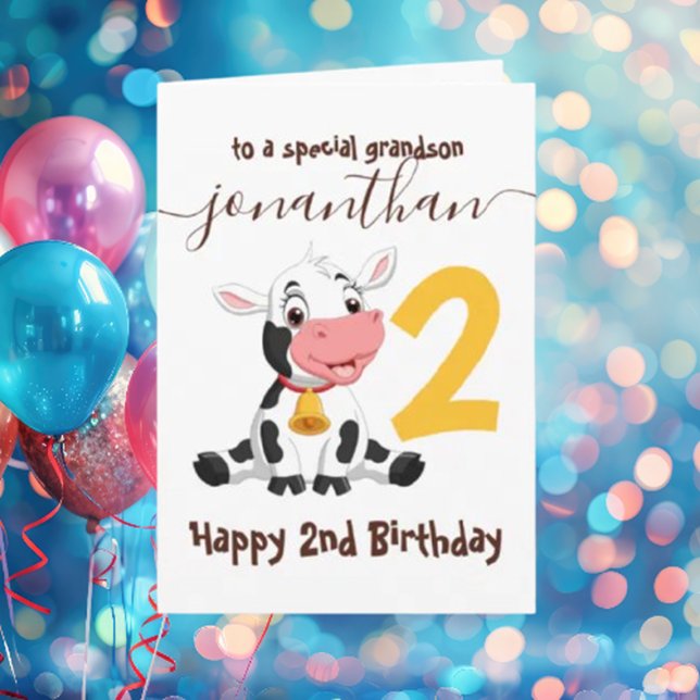Magical Cow Birthday Celebration for Grandson Card ( precious birthday card featuring that cute cow design)