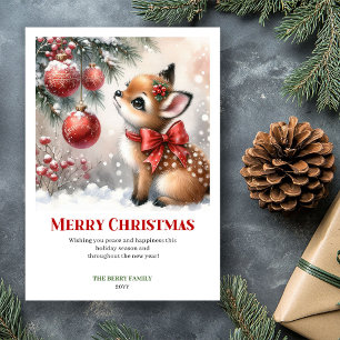 Magical Cozy Winter Fawn Watercolor Christmas Card