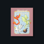 Magical Creatures Vintage Graphic Canvas Print<br><div class="desc">Celebrate the wonder of the wizarding world with this vibrant “Magical Creatures” design. Featuring a stunning collection of legendary beasts — including a blazing phoenix, a soaring hippogriff, a mighty dragon, and a mischievous nifﬂer — this colorful illustration captures the excitement and diversity of magical wildlife. Set against a softly...</div>