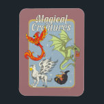 Magical Creatures Vintage Graphic Magnet<br><div class="desc">Celebrate the wonder of the wizarding world with this vibrant “Magical Creatures” design. Featuring a stunning collection of legendary beasts — including a blazing phoenix, a soaring hippogriff, a mighty dragon, and a mischievous nifﬂer — this colorful illustration captures the excitement and diversity of magical wildlife. Set against a softly...</div>