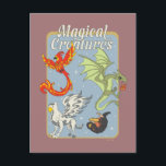 Magical Creatures Vintage Graphic Postcard<br><div class="desc">Celebrate the wonder of the wizarding world with this vibrant “Magical Creatures” design. Featuring a stunning collection of legendary beasts — including a blazing phoenix, a soaring hippogriff, a mighty dragon, and a mischievous nifﬂer — this colorful illustration captures the excitement and diversity of magical wildlife. Set against a softly...</div>