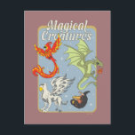 Magical Creatures Vintage Graphic Postcard<br><div class="desc">Celebrate the wonder of the wizarding world with this vibrant “Magical Creatures” design. Featuring a stunning collection of legendary beasts — including a blazing phoenix, a soaring hippogriff, a mighty dragon, and a mischievous nifﬂer — this colorful illustration captures the excitement and diversity of magical wildlife. Set against a softly...</div>