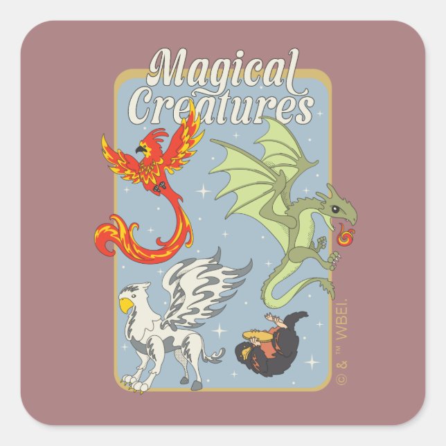 Magical Creatures Vintage Graphic Square Sticker (Front)