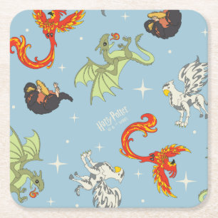 Magical Creatures Vintage Pattern Square Paper Coaster