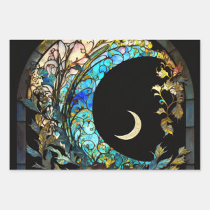 Magical Crescent Moon Alcohol Ink Wrapping Paper Sheet
