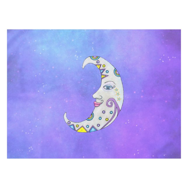 Magical Crescent Moon Fancy Decorations Face Sky Tablecloth (Front (Horizontal))