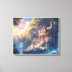 Magical Crystal Cottage in Enchanted Forest Fantas Canvas Print