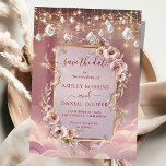 Magical Crystal Drops Gold Accent Save The Date Invitation<br><div class="desc">Elegant,  modern,  and delicate Magical Crystal Drops Gold Accent  Save The Date wedding invitation that you can customise with your info to make it furthermore special. The romantic minimalist design features lovely and elegant calligraphy on a Beautiful background with a clean and simple look.</div>