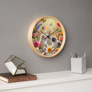 Magical curious kitten clock