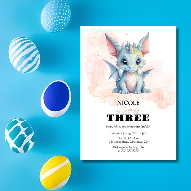 Magical Cute Baby Dragon Fairytale Kid Birthday Invitation (Creator Uploaded)