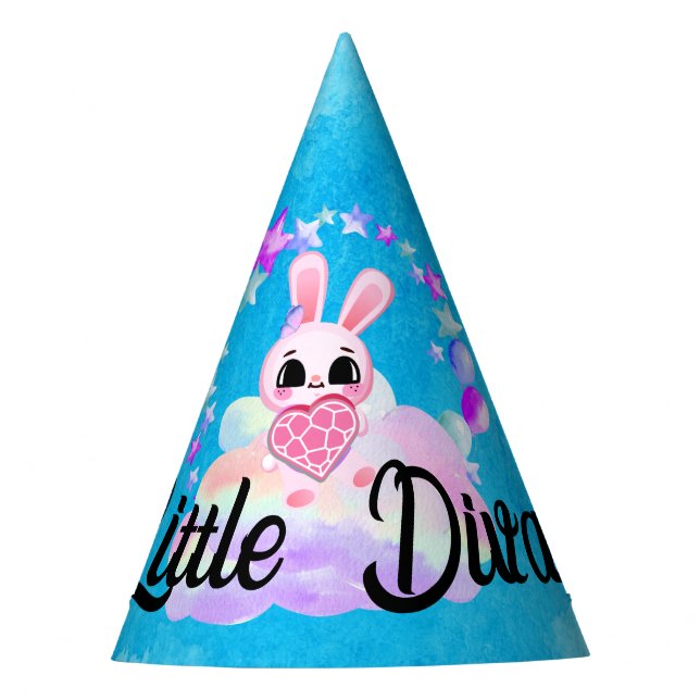Magical Cute Bunny with Pink Heart Party Hat (Front)