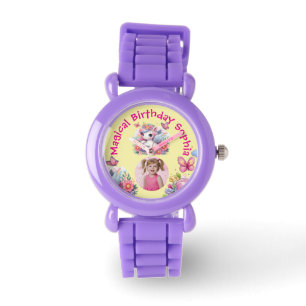 Magical Cute Floral Unicorn Photo Birthday Gift Watch
