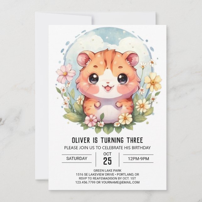 Magical Cute Hamster Birthday Invitation (Front)