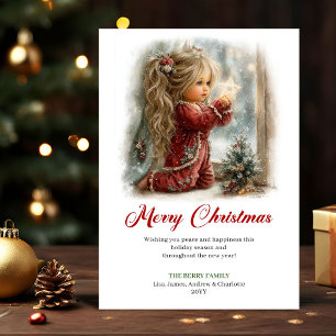 Magical Cute Little Girl Holiday Scene Greeting  Card