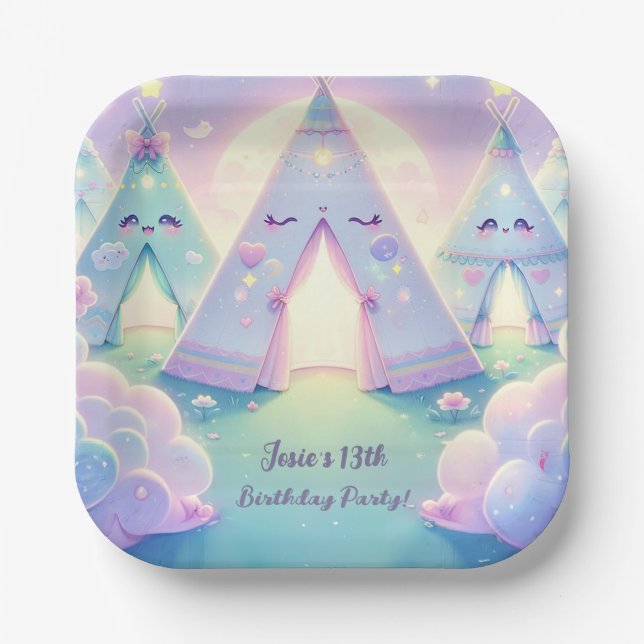 Magical Cute Sleepover Birthday Party Paper Plate (Front)