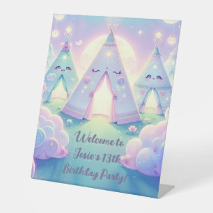 Magical Cute Sleepover Birthday Party Pedestal Sign