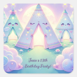 Magical Cute Sleepover Birthday Party Square Sticker