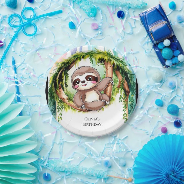 Magical Cute Sloth Birthday Paper Plate (Party)