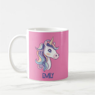 Magical Cute Sparkly Pastel Unicorn with Kids Name Coffee Mug