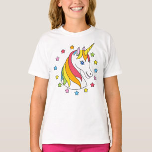 Magical Cute Unicorn face and stars Colourful T-Shirt