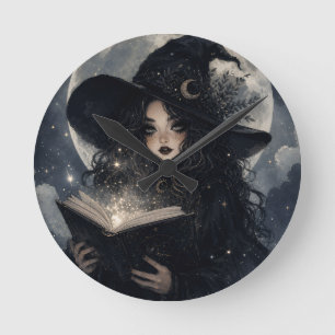 magical dark academia witchy design round clock