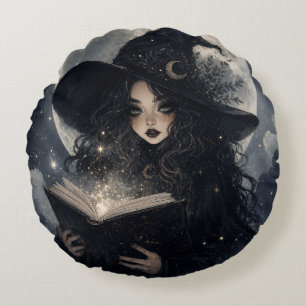 magical dark academia witchy design     round cushion