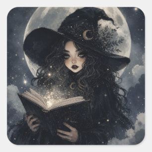 magical dark academia witchy design square sticker