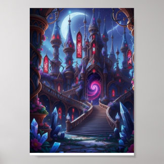 Magical Dark Fantasy Castle Glowing Portal Poster