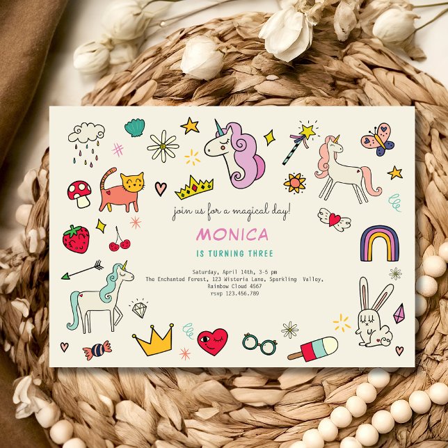 Magical day cats rabbits unicorns kids birthday invitation (Creator Uploaded)