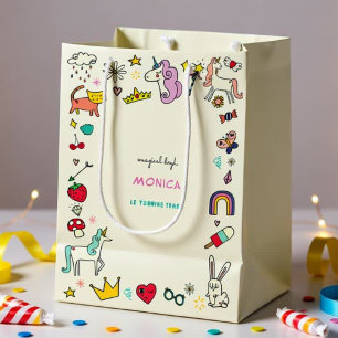 Magical day cats rabbits unicorns kids birthday medium gift bag