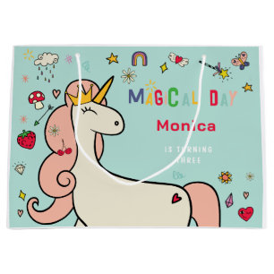 Magical day cute cartoon unicorn kids birthday large gift bag